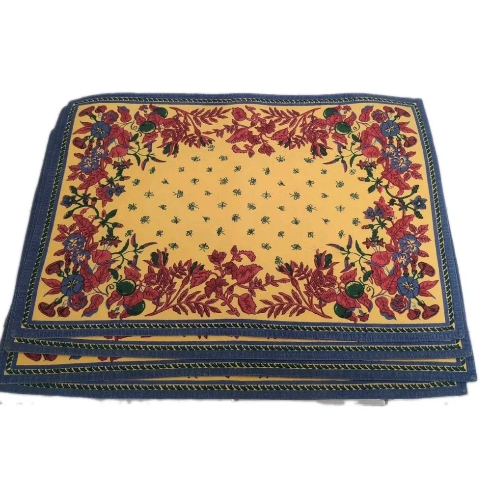 Williams Sonoma Placemats Provence French Country Bee 100% Cotton Set/4,  19x13